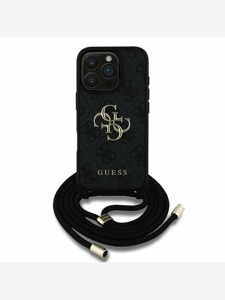 Guess Guess PU 4G Metal Logo Crossbody Popruh Zadní Kryt pro iPhone 16 Pro Max Black