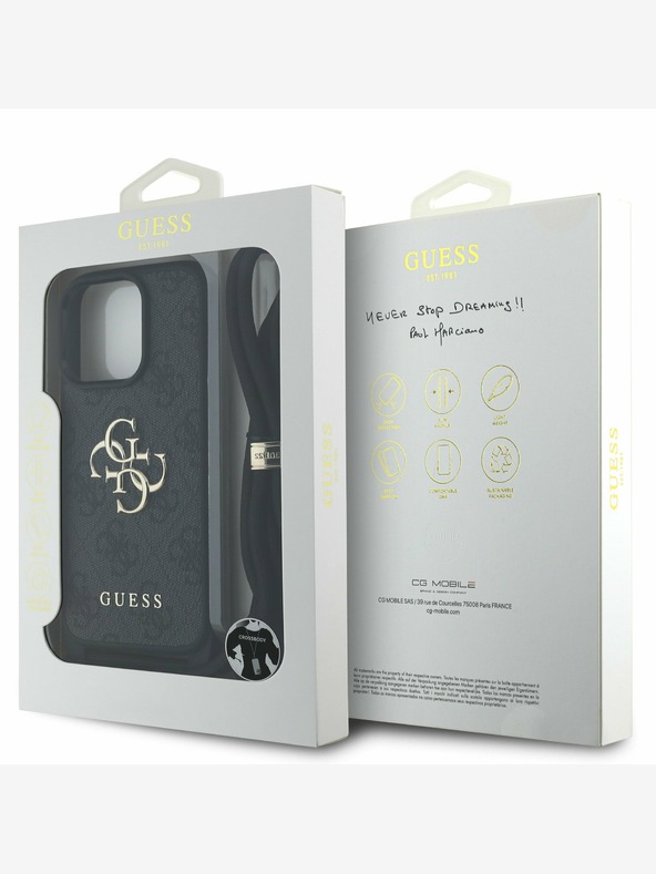 Guess Guess PU 4G Metal Logo Crossbody Popruh Zadní Kryt pro iPhone 16 Pro Max Black