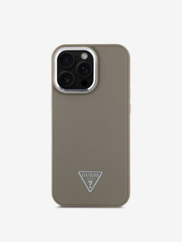Guess Guess PU Grained Triangle Logo Zadní Kryt pro iPhone 16 Pro Max Brown
