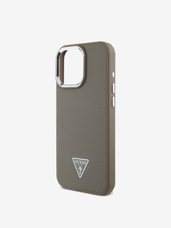 Guess Guess PU Grained Triangle Logo Zadní Kryt pro iPhone 16 Pro Max Brown