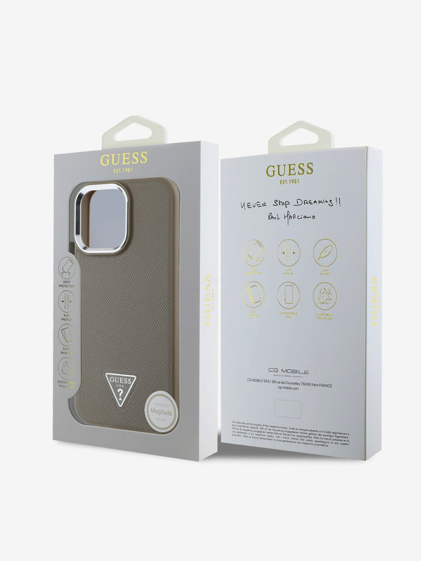 Guess Guess PU Grained Triangle Logo Zadní Kryt pro iPhone 16 Pro Max Brown