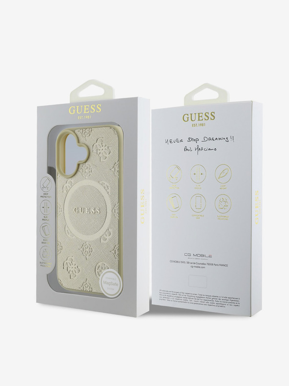 Guess Guess Saffiano Peony Stamp MagSafe Zadní Kryt pro iPhone 16 Gold