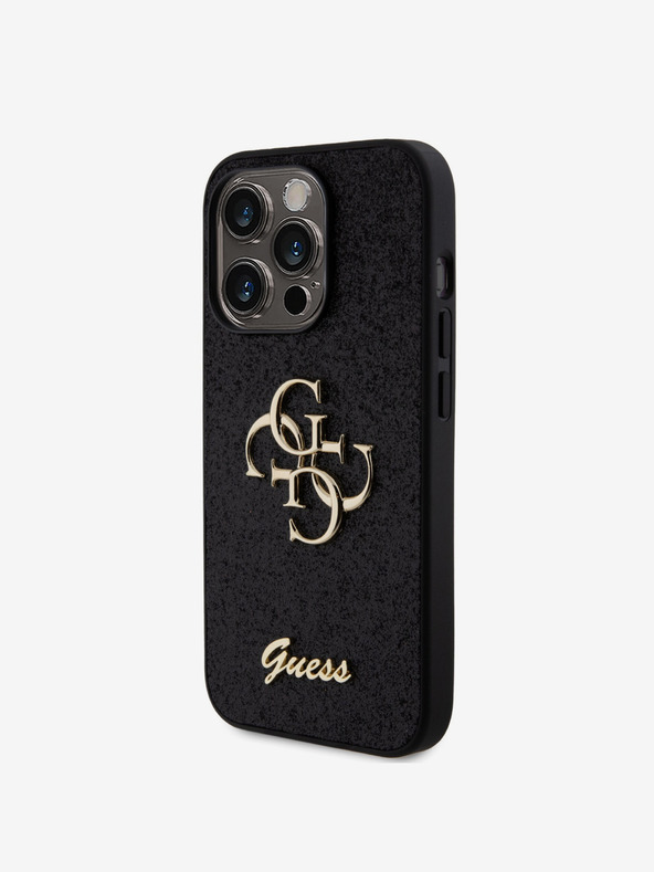 Guess Guess PU Fixed Glitter 4G Metal Logo Zadní Kryt pro iPhone 15 Pro Black