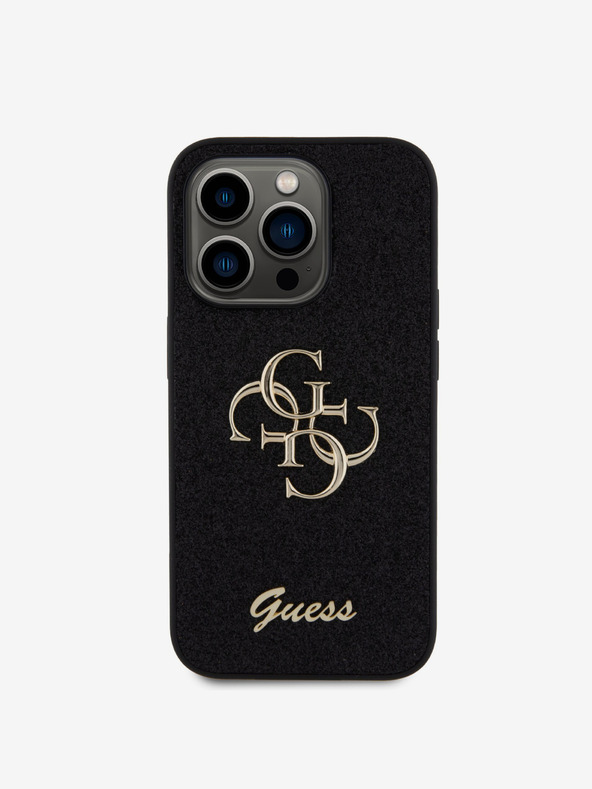 Guess Guess PU Fixed Glitter 4G Metal Logo Zadní Kryt pro iPhone 15 Pro Black