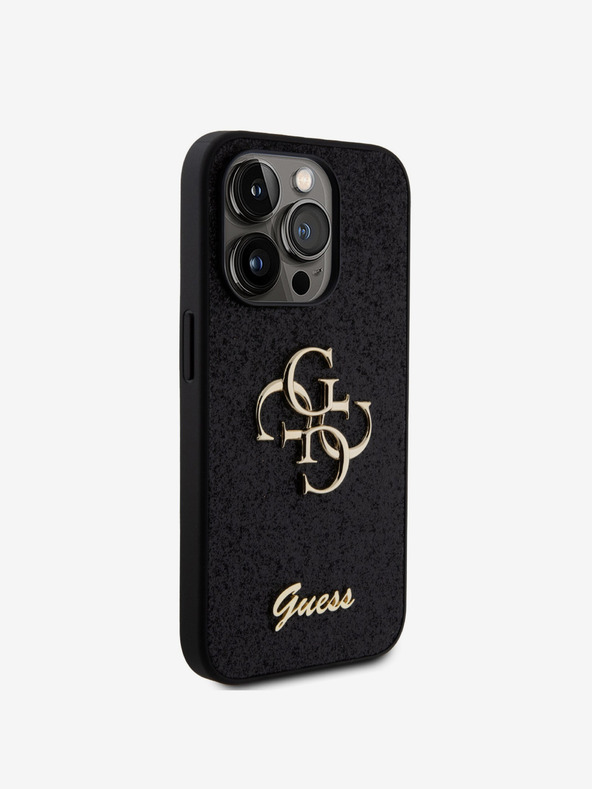 Guess Guess PU Fixed Glitter 4G Metal Logo Zadní Kryt pro iPhone 15 Pro Black