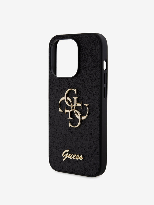 Guess Guess PU Fixed Glitter 4G Metal Logo Zadní Kryt pro iPhone 15 Pro Black