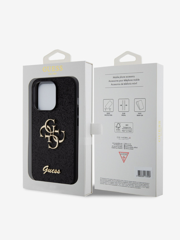 Guess Guess PU Fixed Glitter 4G Metal Logo Zadní Kryt pro iPhone 15 Pro Black