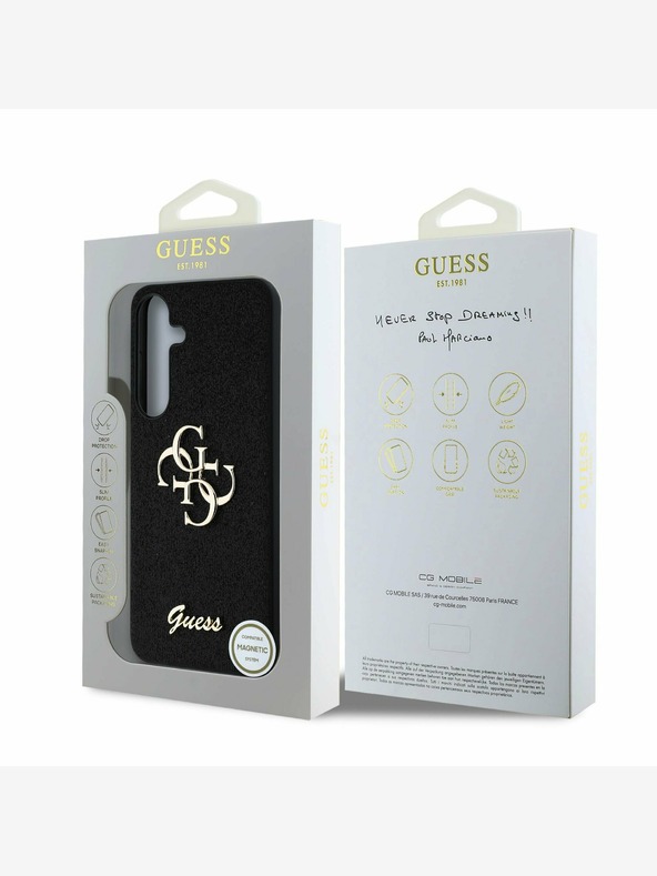 Guess Guess PU Fixed Glitter 4G Metal Logo Zadní Kryt pro Samsung Galaxy S25 Black