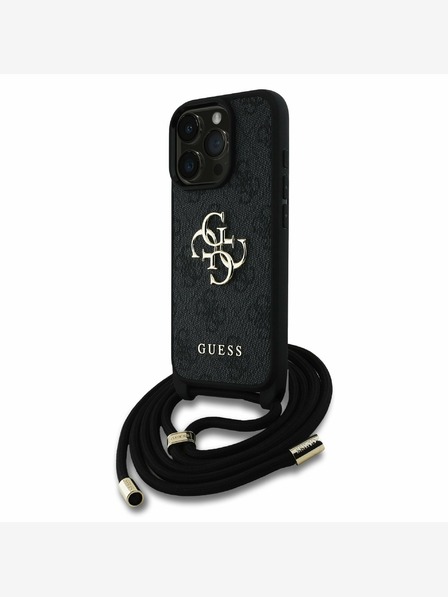 Guess Guess PU 4G Metal Logo Crossbody Popruh Zadní Kryt pro iPhone 15 Pro Max Black