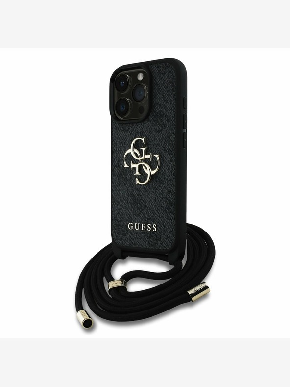 Guess Guess PU 4G Metal Logo Crossbody Popruh Zadní Kryt pro iPhone 15 Pro Max Black