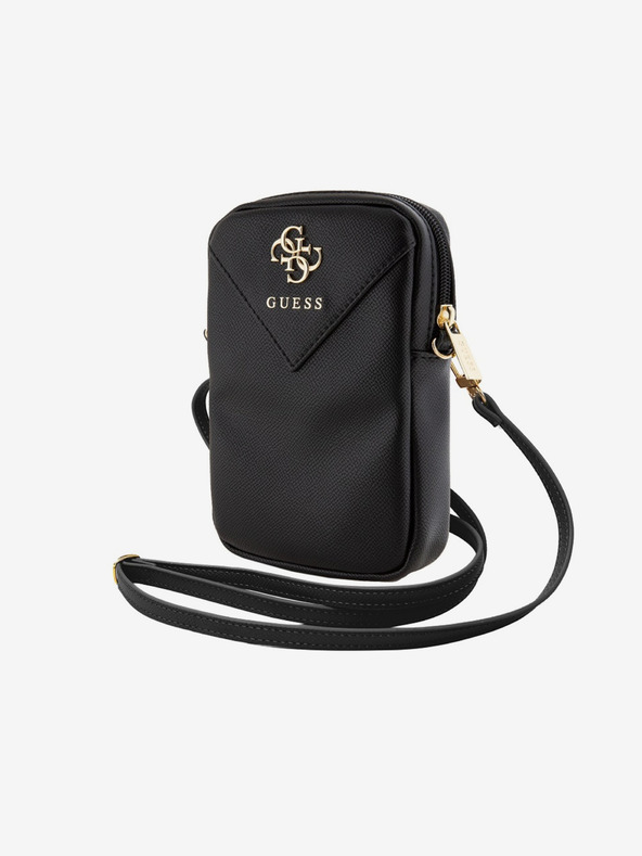 Guess Guess PU Grained 4G Metal Logo Taška na Telefon se Zipem Black