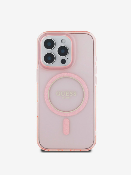 Guess Guess IML Glitter Ring MagSafe Zadní Kryt pro iPhone 16 Pro Pink
