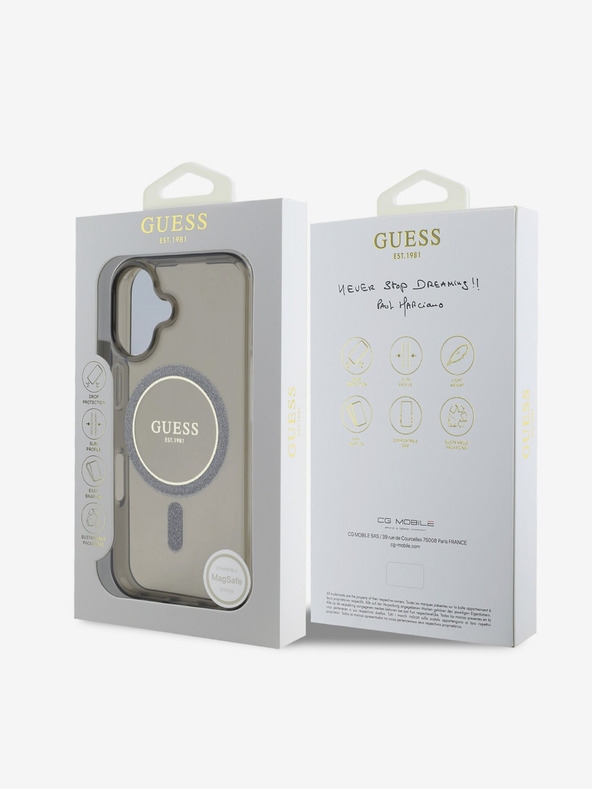 Guess Guess IML Glitter Ring MagSafe Zadní Kryt pro iPhone 16 Black