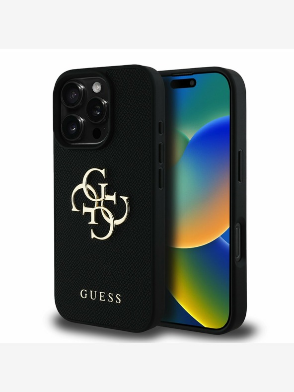 Guess Guess PU Grained 4G Metal Logo Zadní Kryt pro iPhone 16 Pro Max Black
