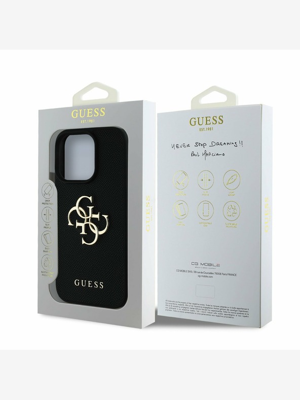 Guess Guess PU Grained 4G Metal Logo Zadní Kryt pro iPhone 16 Pro Max Black