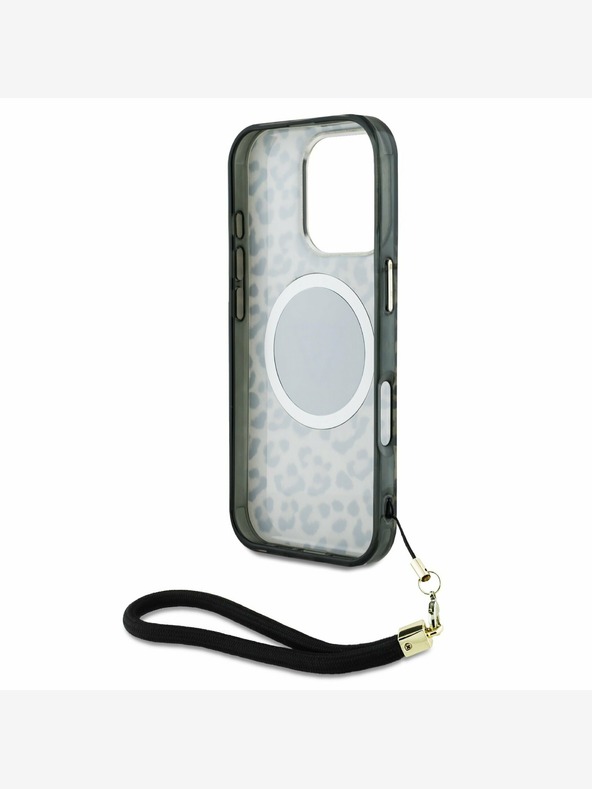 Guess Guess IML Leopard Triangle Logo Strap MagSafe Zadní Kryt pro iPhone 16 Pro Brown