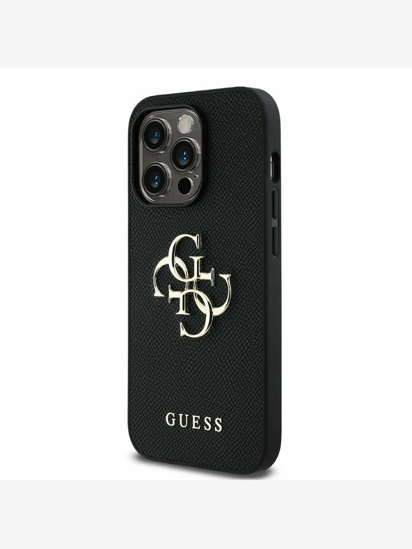Guess Guess PU Grained 4G Metal Logo Zadní Kryt pro iPhone 14 Pro Black