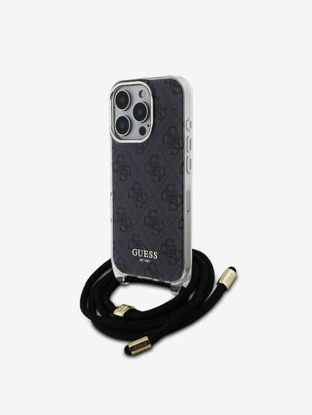 Guess Guess IML 4G Printed Crossbody Popruh Zadní Kryt pro iPhone 16 Pro Black