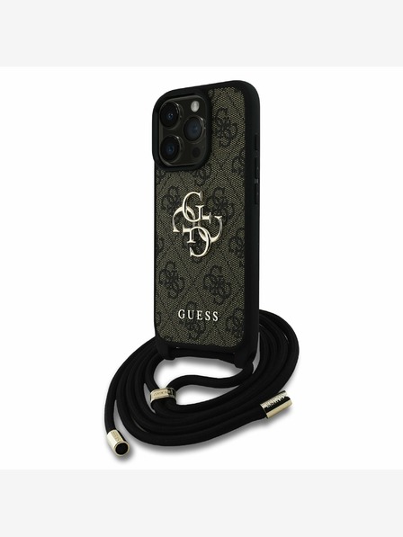 Guess Guess PU 4G Metal Logo Crossbody Popruh Zadní Kryt pro iPhone 16 Pro Brown
