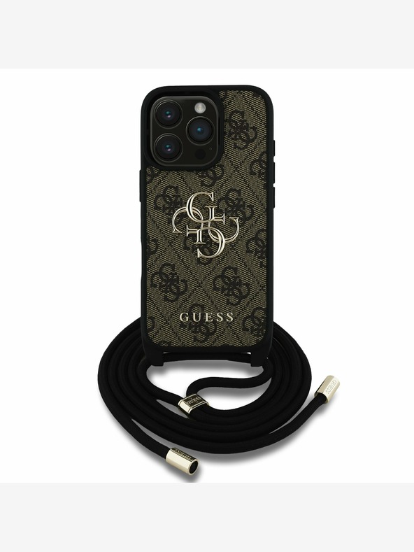 Guess Guess PU 4G Metal Logo Crossbody Popruh Zadní Kryt pro iPhone 16 Pro Brown