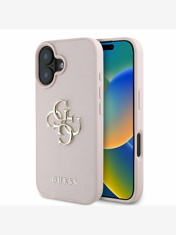 Guess Guess PU Grained 4G Metal Logo Zadní Kryt pro iPhone 16 Pink