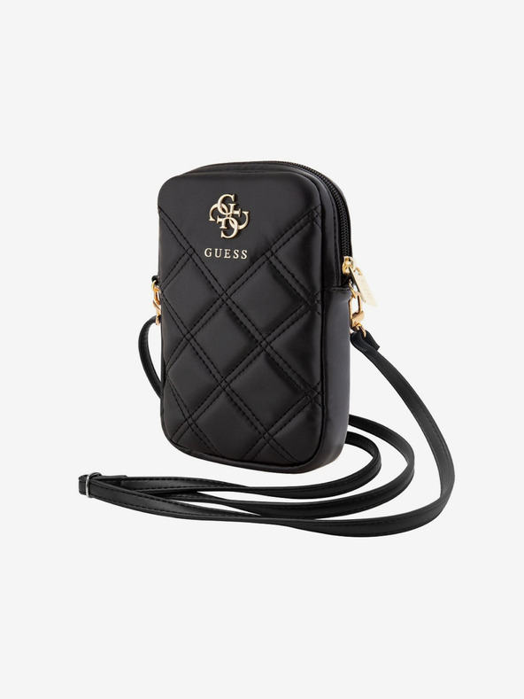 Guess Guess PU Quilted 4G Metal Logo Taška na Telefon se Zipem Black