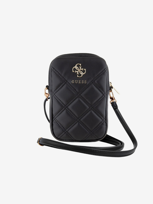 Guess Guess PU Quilted 4G Metal Logo Taška na Telefon se Zipem Black