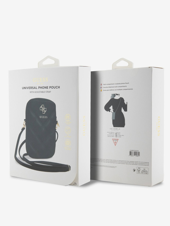 Guess Guess PU Quilted 4G Metal Logo Taška na Telefon se Zipem Black
