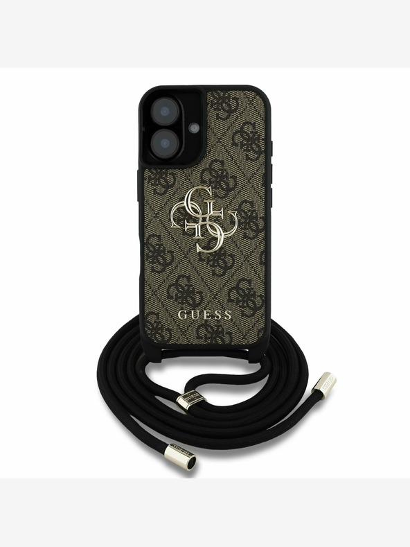 Guess Guess PU 4G Metal Logo Crossbody Popruh Zadní Kryt pro iPhone 16 Brown