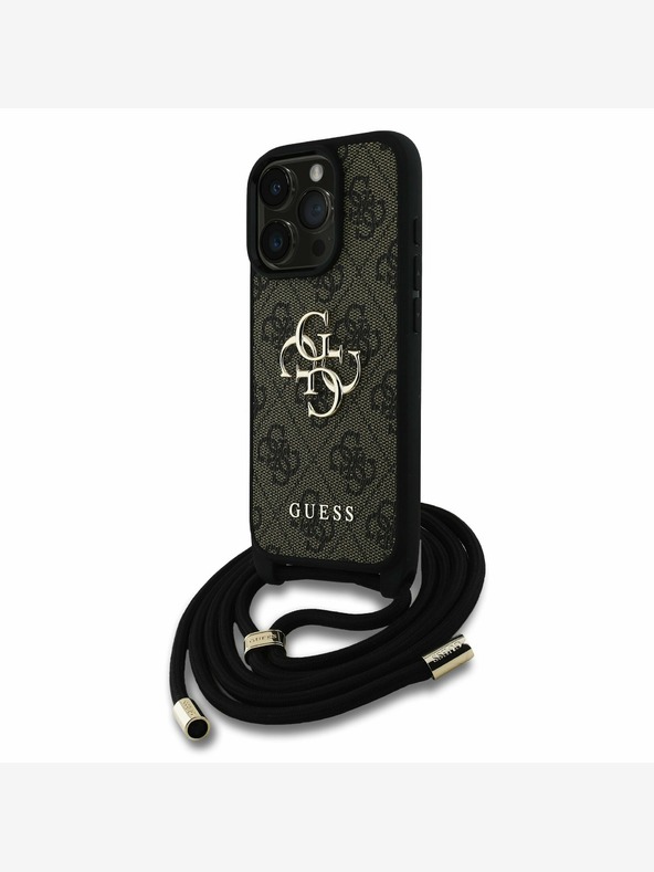 Guess Guess PU 4G Metal Logo Crossbody Popruh Zadní Kryt pro iPhone 15 Pro Brown