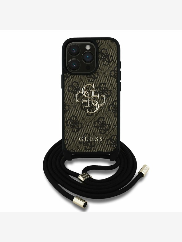 Guess Guess PU 4G Metal Logo Crossbody Popruh Zadní Kryt pro iPhone 15 Pro Brown