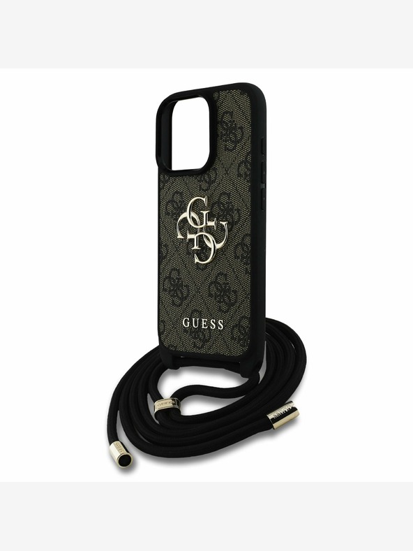 Guess Guess PU 4G Metal Logo Crossbody Popruh Zadní Kryt pro iPhone 15 Pro Brown