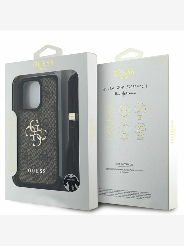 Guess Guess PU 4G Metal Logo Crossbody Popruh Zadní Kryt pro iPhone 15 Pro Brown