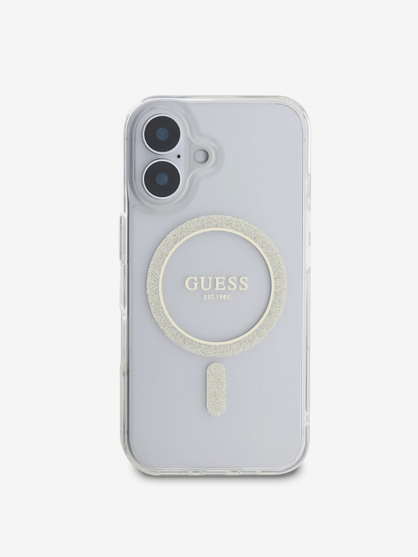 Guess Guess IML Glitter Ring MagSafe Zadní Kryt pro iPhone 16 Plus Transparent