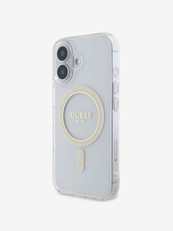 Guess Guess IML Glitter Ring MagSafe Zadní Kryt pro iPhone 16 Plus Transparent