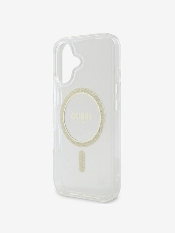 Guess Guess IML Glitter Ring MagSafe Zadní Kryt pro iPhone 16 Plus Transparent