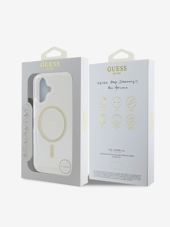 Guess Guess IML Glitter Ring MagSafe Zadní Kryt pro iPhone 16 Plus Transparent