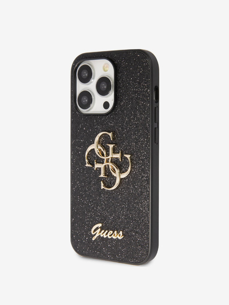 Guess Guess PU Fixed Glitter 4G Metal Logo Zadní Kryt pro iPhone 15 Pro Max Black