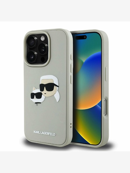 Karl Lagerfeld Karl Lagerfeld 3D Rubber Double Heads Zadní Kryt pro iPhone 16 Pro Beige