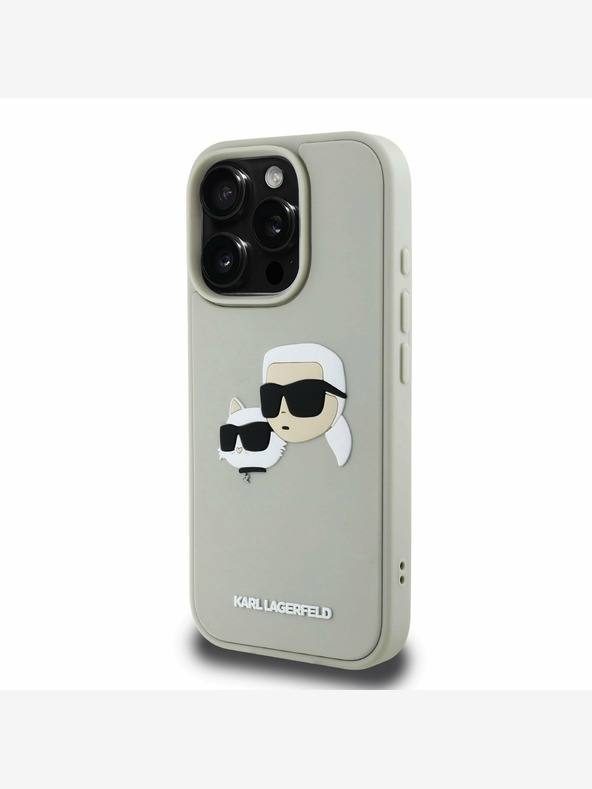 Karl Lagerfeld Karl Lagerfeld 3D Rubber Double Heads Zadní Kryt pro iPhone 16 Pro Beige