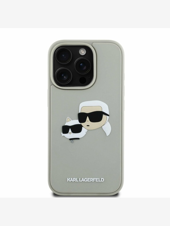 Karl Lagerfeld Karl Lagerfeld 3D Rubber Double Heads Zadní Kryt pro iPhone 16 Pro Beige