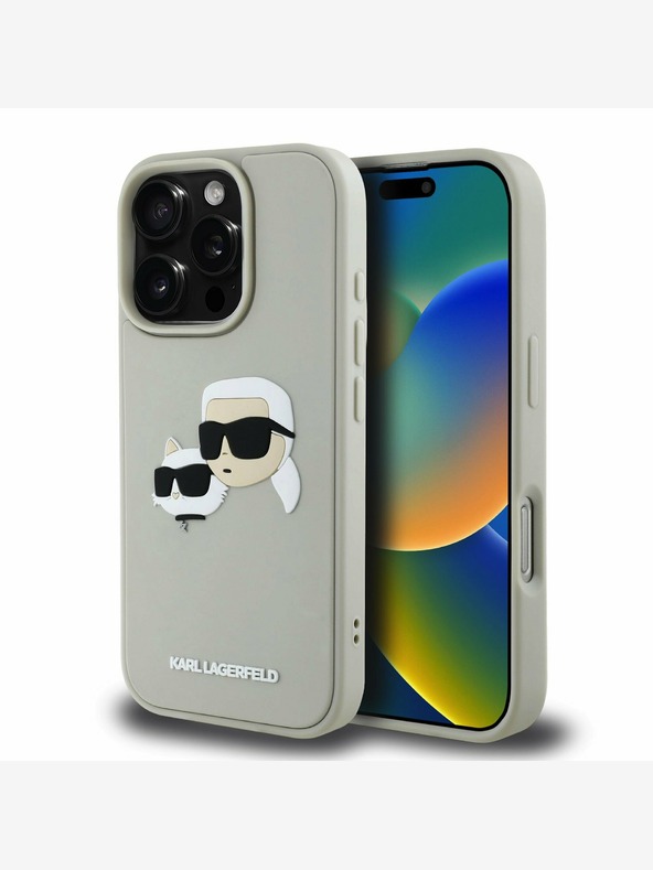 Karl Lagerfeld Karl Lagerfeld 3D Rubber Double Heads Zadní Kryt pro iPhone 16 Pro Max Beige