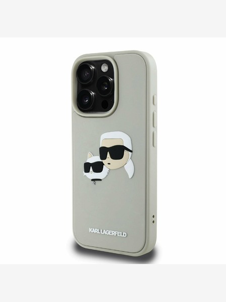 Karl Lagerfeld Karl Lagerfeld 3D Rubber Double Heads Zadní Kryt pro iPhone 16 Pro Max Beige