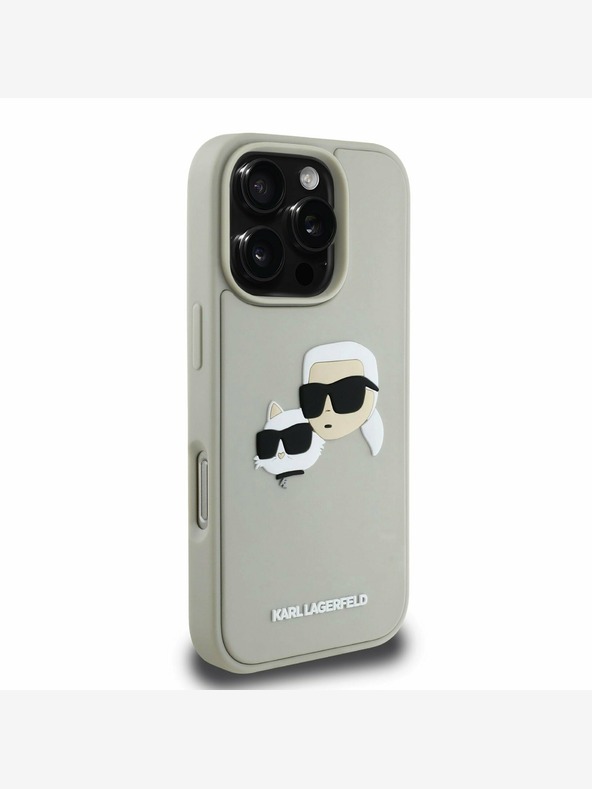 Karl Lagerfeld Karl Lagerfeld 3D Rubber Double Heads Zadní Kryt pro iPhone 16 Pro Max Beige