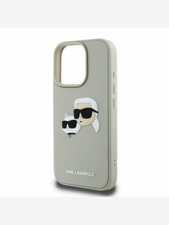Karl Lagerfeld Karl Lagerfeld 3D Rubber Double Heads Zadní Kryt pro iPhone 16 Pro Max Beige