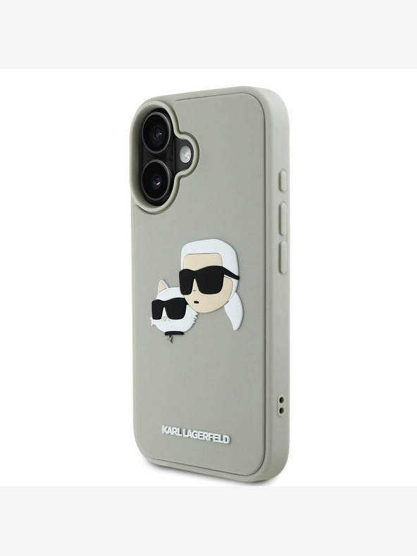 Karl Lagerfeld Karl Lagerfeld 3D Rubber Double Heads Zadní Kryt pro iPhone 16 Beige