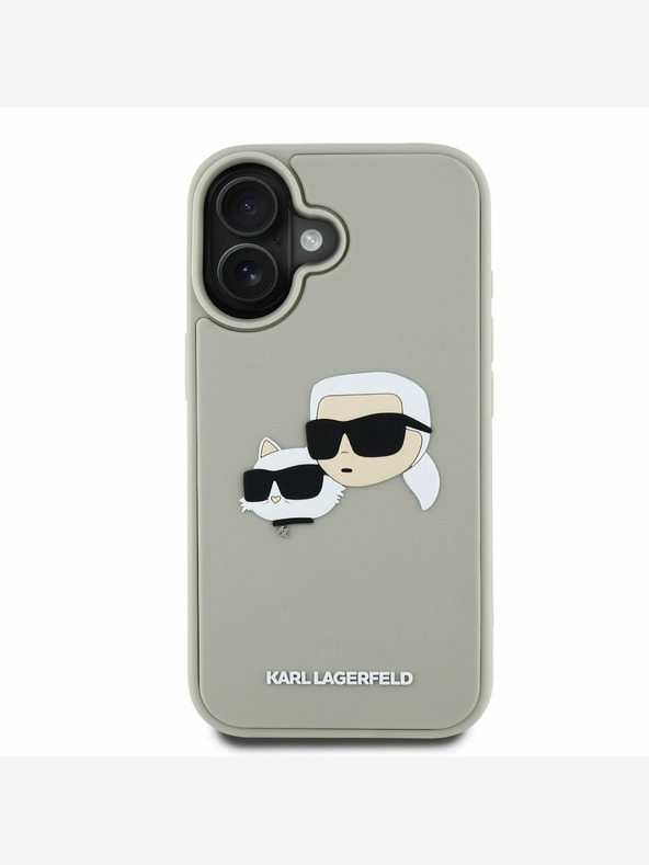 Karl Lagerfeld Karl Lagerfeld 3D Rubber Double Heads Zadní Kryt pro iPhone 16 Beige