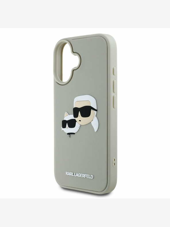 Karl Lagerfeld Karl Lagerfeld 3D Rubber Double Heads Zadní Kryt pro iPhone 16 Beige