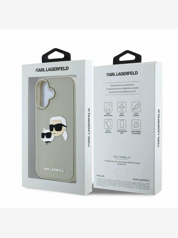 Karl Lagerfeld Karl Lagerfeld 3D Rubber Double Heads Zadní Kryt pro iPhone 16 Beige