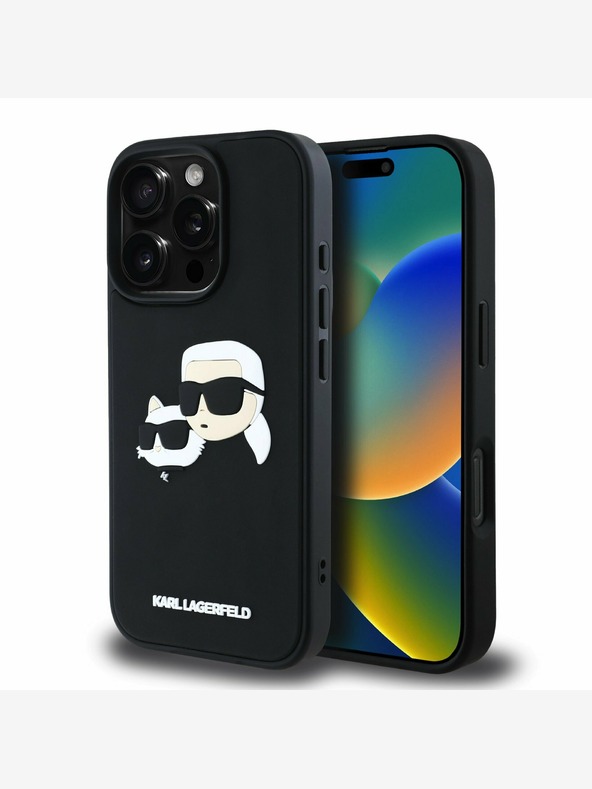 Karl Lagerfeld Karl Lagerfeld 3D Rubber Double Heads Zadní Kryt pro iPhone 16 Pro Black